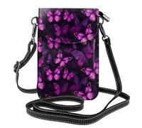 YYHWHJDE Purple Plum Butterfly Prints Small Leather Women'S Crossbody Flip Phone Bag, Waterproof And Durable