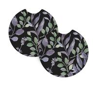 YYHWHJDE Purple Sage Green Leaves Prints Car Cup Coasters 2-Pack - The Thoughtful Gift for New Drivers & Road Trip Lovers - High-Grade Neoprene Protection & Style
