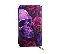 YYHWHJDE purple skulls and roses Printed Leather long clutch wallet Designed for fashion girls and women stylish and personalized 7.48 x 4.13 in, Black, One Size