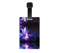 YYHWHJDE PVC Luggage Tag with Detachable Wristband for Travel | Durable Business Card Size for Luggage, Backpack, Gym Bag, Suitcase White Purple Butterflies Printing