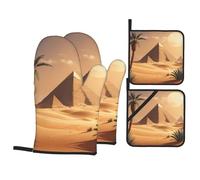 YYHWHJDE Pyramids in The Desert Prints Heavy-Duty Oven Layers: 4-Piece Waterproof, Heat Resistant Kitchen Protection Set for Safe Handling & Long-Lasting Durability