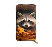 YYHWHJDE Raccoon in The Fall Tree Hole Printed Leather long clutch wallet Designed for fashion girls and women stylish and personalized 7.48 x 4.13 in, Black, One Size
