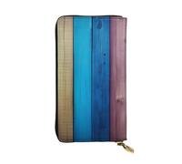 YYHWHJDE Rainbow Colored Wood Background Picture Quality Leather Long Clutch Wallet Designed for Fashion Girls and Women Stylish 7.48 x 4.13 in