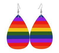 YYHWHJDE Rainbow Flag Prints Teardrop Leather Earrings - Lightweight Dangle Earrings for Women, Vivid Faux Leather Drops with Silver Plated Hooks, Chic Jewelry for Parties & Gifts