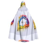 YYHWHJDE Rainbow On White Paper Pattern Halloween Adult Hooded Cape Cloak For Role-Playing, Stage Costumes, Parties Easy Care