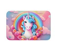 YYHWHJDE Rainbow Unicorn Picture Anti slip and thickened floor mat suitable for bathrooms, bedrooms, washable carpet floor mats 16X24 in