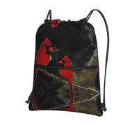 YYHWHJDE Red Birds Fauna Wild Prints Drawstring Backpack - Lightweight Waterproof Gym Bag with Zipper Pocket - Ideal for Travel, Yoga & Sports