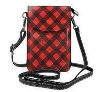 YYHWHJDE Red Black Buffalo Check Plaid Pattern Prints Small Leather Women'S Crossbody Flip Phone Bag, Waterproof And Durable