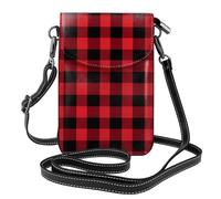 YYHWHJDE Red Black Buffalo Check Prints Small Leather Women'S Crossbody Flip Phone Bag, Waterproof And Durable
