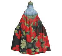 YYHWHJDE Red Geranium Potted Plant Pattern Halloween Adult Hooded Cape Cloak - Super Large Hooded Cloak No Zipper