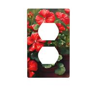 YYHWHJDE Red Geraniums Picture Double Socket Wall Panel Decorative is Durable and Suitable for Socket Light Switch Accessories 4.5x2.76in