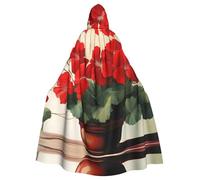 YYHWHJDE Red geraniums Picture Halloween Adult Hooded Cloak for Role-Playing, Costumes, and Theme Parties