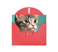 YYHWHJDE Red Greeting Card A curious cat Prints for Christmas, Children's Birthday, Valentine's Day, and Party Invitation