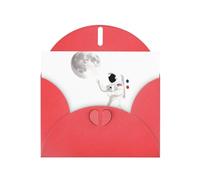YYHWHJDE Red Greeting Card Astronaut picking the moon Pattern for Festive Birthday Party Invitation