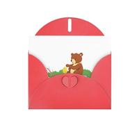 YYHWHJDE Red Greeting Card Bear picking honey Pattern for Festive Birthday Party Invitation