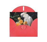 YYHWHJDE Red Greeting Card Beautiful Cockatoo Bird Flower Pattern for Festive Birthday Party Invitation