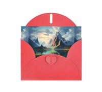 YYHWHJDE Red Greeting Card Beautiful mountains and rivers Pattern for Christmas, Children's Birthday, Valentine's Day, and Party Invitation