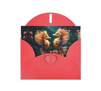 YYHWHJDE Red Greeting Card Beautiful Seahorse Couple Pattern for Festive Birthday Party Invitation