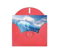 YYHWHJDE Red Greeting Card Blue Ocean Waves Prints for Christmas, Children's Birthday, Valentine's Day, and Party Invitation