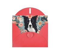 YYHWHJDE Red Greeting Card Border Collie Florals Pattern for Festive Birthday Party Invitation
