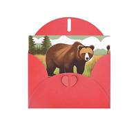 YYHWHJDE Red Greeting Card Brown bear walking Pattern for Festive Birthday Party Invitation