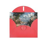 YYHWHJDE Red Greeting Card Bubbles On The Path Pattern Perfect for Valentine's Day, Wedding Anniversary & Party Invitations