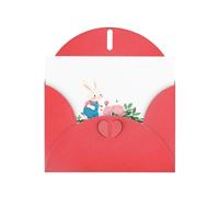 YYHWHJDE Red Greeting Card Bunny picking peony flowers Pattern for Festive Birthday Party Invitation