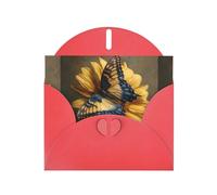 YYHWHJDE Red Greeting Card Butterfly On A Sunflower Pattern Perfect for Valentine's Day, Wedding Anniversary & Party Invitations