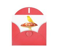 YYHWHJDE Red Greeting Card Canary on a mushroom Pattern for Festive Birthday Party Invitation
