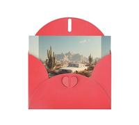 YYHWHJDE Red Greeting Card Car In The Desert Pattern Perfect for Valentine's Day, Wedding Anniversary & Party Invitations