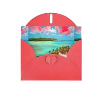 YYHWHJDE Red Greeting Card Caribbean Scenery Pattern Perfect for Valentine's Day, Wedding Anniversary & Party Invitations