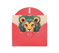 YYHWHJDE Red Greeting Card Cartoon lion Prints for Christmas, Children's Birthday, Valentine's Day, and Party Invitation