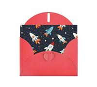 YYHWHJDE Red Greeting Card Cartoon Rocket Launch Direction Pattern Perfect for Valentine's Day, Wedding Anniversary & Party Invitations