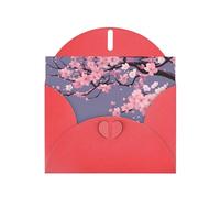 YYHWHJDE Red Greeting Card Cherry Blossoms Tree Pattern for Christmas, Children's Birthday, Valentine's Day, and Party Invitation