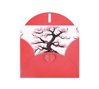 YYHWHJDE Red Greeting Card Cherry Blossoms Tree Pattern for Christmas, Children's Birthday, Valentine's Day, and Party Invitation