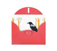 YYHWHJDE Red Greeting Card Crow In The Forest Pattern Perfect for Valentine's Day, Wedding Anniversary & Party Invitations
