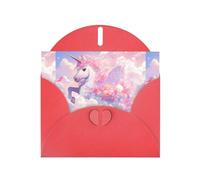 YYHWHJDE Red Greeting Card Crown unicorn on the white clouds Pattern for Festive Birthday Party Invitation