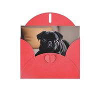 YYHWHJDE Red Greeting Card Cute Black Pug Dog Pattern for Christmas, Children's Birthday, Valentine's Day, and Party Invitation