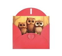 YYHWHJDE Red Greeting Card Cute Brown Cartoon Owls Pattern for Festive Birthday Party Invitation