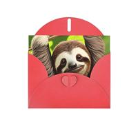 YYHWHJDE Red Greeting Card Cute Sloth Prints for Christmas, Children's Birthday, Valentine's Day, and Party Invitation