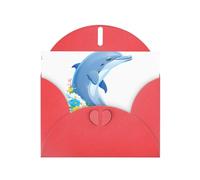YYHWHJDE Red Greeting Card Dolphin sitting on flowers Pattern for Christmas, Children's Birthday, Valentine's Day, and Party Invitation