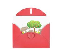 YYHWHJDE Red Greeting Card Elephants Picking Fruit Pattern Perfect for Valentine's Day, Wedding Anniversary & Party Invitations