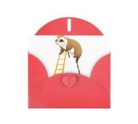 YYHWHJDE Red Greeting Card Ferret Climbing A Ladder Picture for Festive Birthday Party Invitation