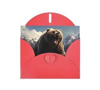YYHWHJDE Red Greeting Card Fierce Grizzly Bears Prints for Christmas, Children's Birthday, Valentine's Day, and Party Invitation
