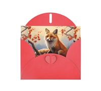 YYHWHJDE Red Greeting Card Fox on a branch Pattern for Christmas, Children's Birthday, Valentine's Day, and Party Invitation
