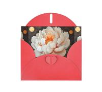 YYHWHJDE Red Greeting Card Gold Coins Under Peony Flowers Pattern Perfect for Valentine's Day, Wedding Anniversary & Party Invitations