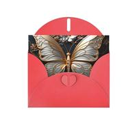 YYHWHJDE Red Greeting Card Gold White Butterflies Prints for Christmas, Children's Birthday, Valentine's Day, and Party Invitation