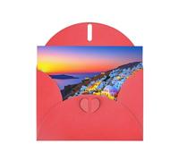 YYHWHJDE Red Greeting Card Greece Island Sunset Landscape Pattern Perfect for Valentine's Day, Wedding Anniversary & Party Invitations