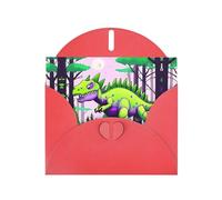 YYHWHJDE Red Greeting Card Green dinosaur Pattern for Christmas, Children's Birthday, Valentine's Day, and Party Invitation