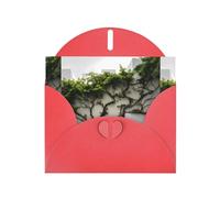 YYHWHJDE Red Greeting Card Green ivy climbs over white walls Pattern Perfect for Valentine's Day, Wedding Anniversary & Party Invitations